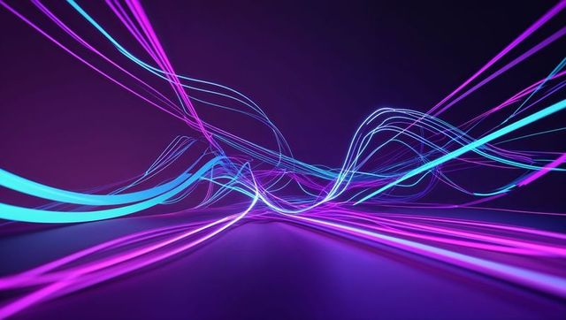 Arcing neon lines in dynamic 3d virtual space