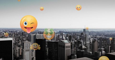 Emojis on Urban skyline Connect Digital Social Media - Download Free Stock Images Pikwizard.com