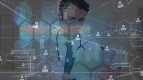 Doctor Analyzing Network of Digital Connections in Healthcare