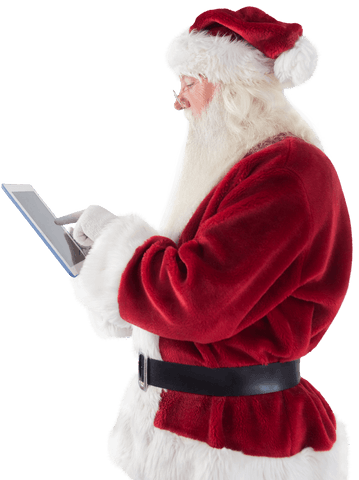 Transparent santa claus using tablet for christmas technology
