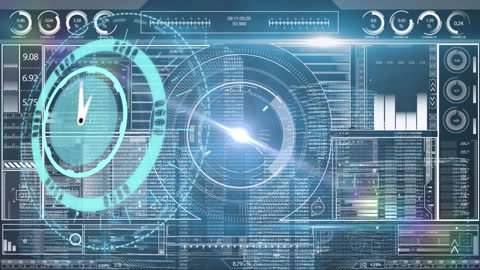 Futuristic Digital Data Processing with Scanning HUD Interface