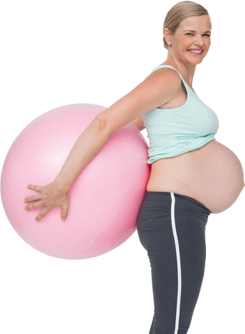 Pregnant Woman Smiling with Exercise Ball Transparent Background