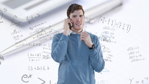 Contemplative Man with Mathematical Equations
