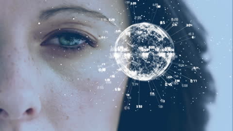 Digital Network Connections Around Woman's Face With Data Animation