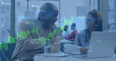 Diversified Colleagues Discussing Data Trends in Office Environment