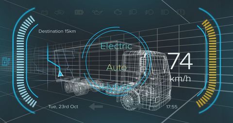 Digital Interface HUD Over Electric Truck Model