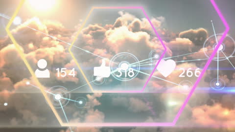 Digital Network Concept with Media Icons over Clouds