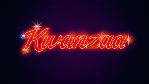 Neon Kwanzaa Animated Title Looping with Pulsing Glow, Starburst Flares and Sparkling Particles