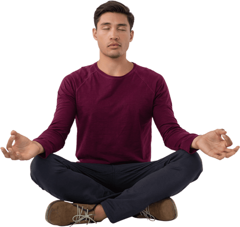 Meditating Businessman in Burgundy Sweater on Transparent Background - Download Free Stock Videos Pikwizard.com
