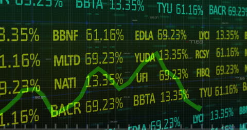 Green Electronic Trading Floor Display with Graph Line