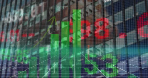 Digital Screens Displaying Stock Market Data with Green Analytics