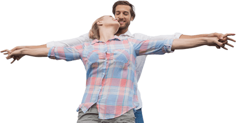 Happy Couple Embracing with Outstretched Arms on Transparent Background