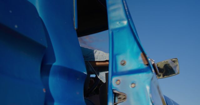 Close-Up of Blue Vintage Truck Door under Clear Sky - Download Free Stock Images Pikwizard.com