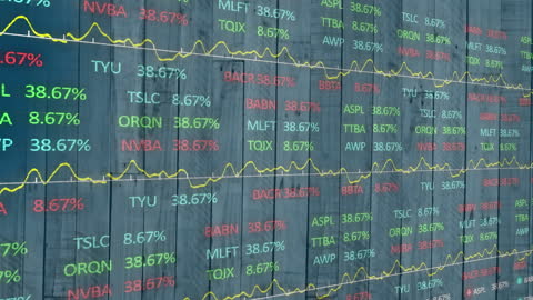 Colorful Stock Market Data on Digital Wooden Background