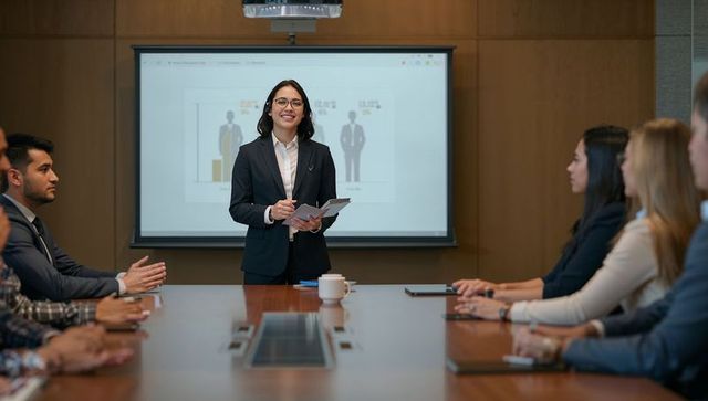 Confident Businesswoman Leading Presentation in Conference Room