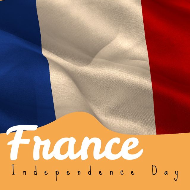 Composition of france independence day text over flag of france on orange background. France independence day and celebration concept digitally generated image.