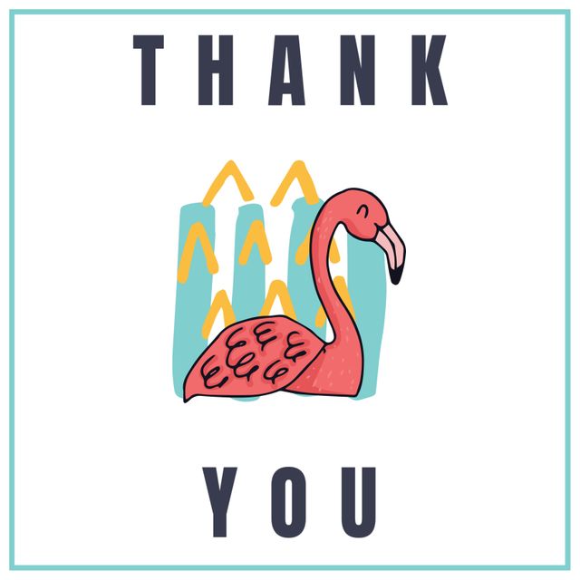 Vibrant flamingo thank you card design is perfect for expressing appreciation in a cheerful and whimsical way. Suitable for greeting cards, social media graphics, and personalized messages. Bright color scheme and playful artwork bring a sense of fun and joy to any note of gratitude.