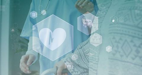 Medical technology with health worker assisting senior