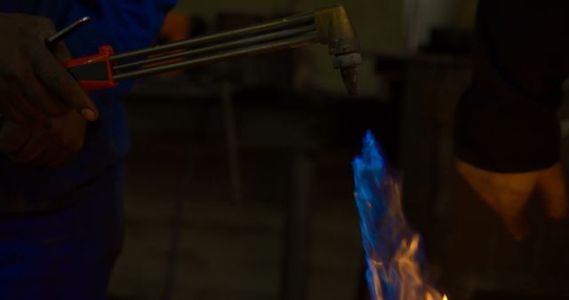 Close-up of Worker Using Blowtorch in Workshop - Download Free Stock Images Pikwizard.com