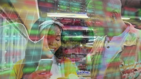 Animated Financial Data Overlay with Smartphone User