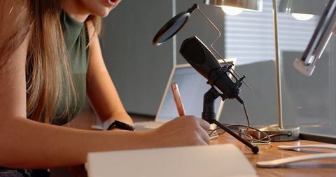 Creative content creation at home office desk