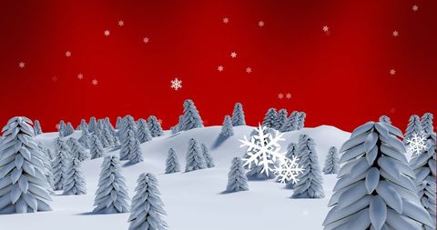 Winter Wonderland with Snow-Covered Fir Trees and Red Sky - Download Free Stock Images Pikwizard.com