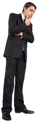 Pensive Businessman in Formal Suit on Transparent Background