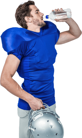 Transparent Football Player Quenching Thirst After Intense Game