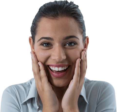 Transparent portrait of surprised young professional woman