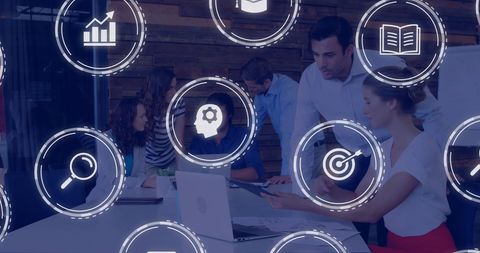 Business Team Collaborating with Data Processing Visualization