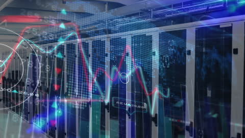 Economic Data Analytics Superimposed on Server Room