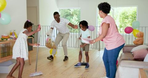Family Cleaning Party Celebrations Togetherness Happiness Teamwork