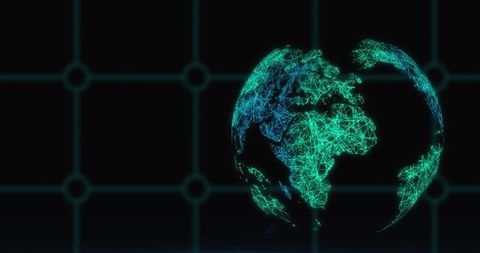 Digital world map with neon network connections