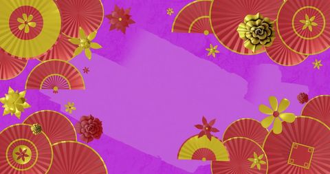 Red and Yellow Decorative Fans and Flowers on Purple Background - Download Free Stock Images Pikwizard.com