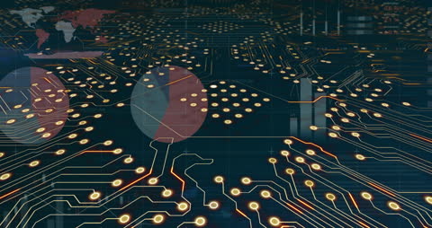 Futuristic Circuit Board Interface with Data Elements