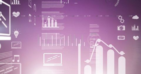 Innovative Digital Interface with Data and Graph Icons on Purple Background - Download Free Stock Images Pikwizard.com