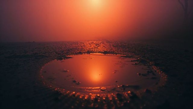 Dramatic Puddle Reflections at Sunrise on Gritty Terrain