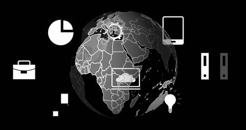 digital data processing concept with globe on black background - Download Free Stock Images Pikwizard.com