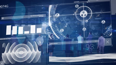 Futuristic Interface with Data Visualization and Business Team