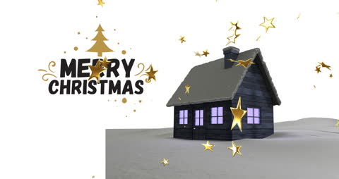 Animated Merry Christmas with Festive House and Stars