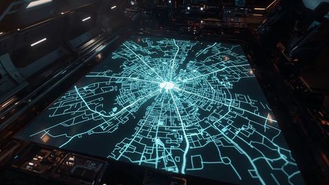 Futuristic Starship Command Deck with Holographic Map Display