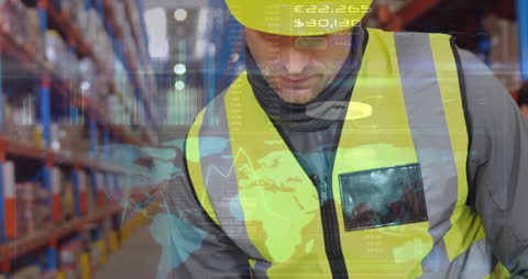 Warehouse Worker and Digital Data Visuals Integration