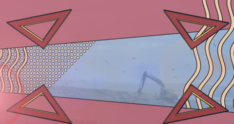 Abstract Animation Over Wasteland and Excavator Scenery