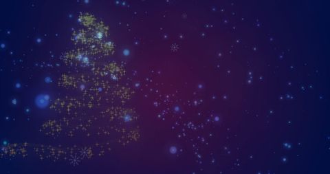 Christmas Tree Silhouette with Twinkling Lights on Blue Background