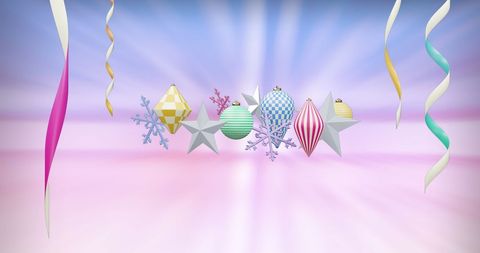 Abstract Christmas Ornaments and Streamers with Pastel Background - Download Free Stock Images Pikwizard.com