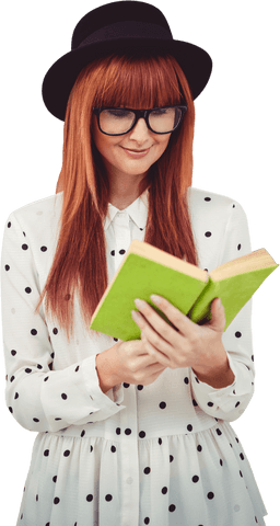 hipster woman with hat and glasses reading a green book on transparent background - Download Free Stock Videos Pikwizard.com