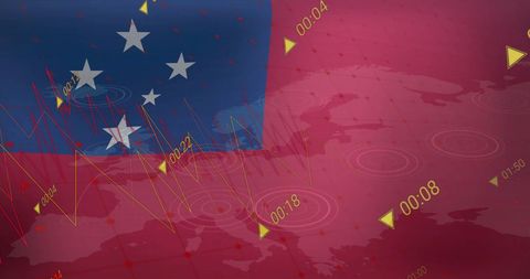Flag of Samoa Over Digital Time Visual on Red Map Background - Download Free Stock Images Pikwizard.com