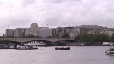 Embankment and Waterloo Bridge on an Overcast Day in London