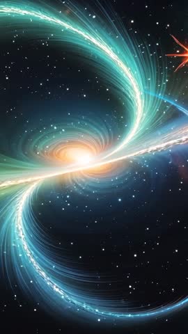 Vertical space vortex video featuring glowing core and swirling luminous streams through starfield
