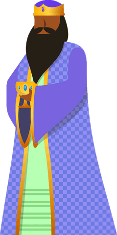 Regal king with purple cloak holding jeweled chalice on transparent background